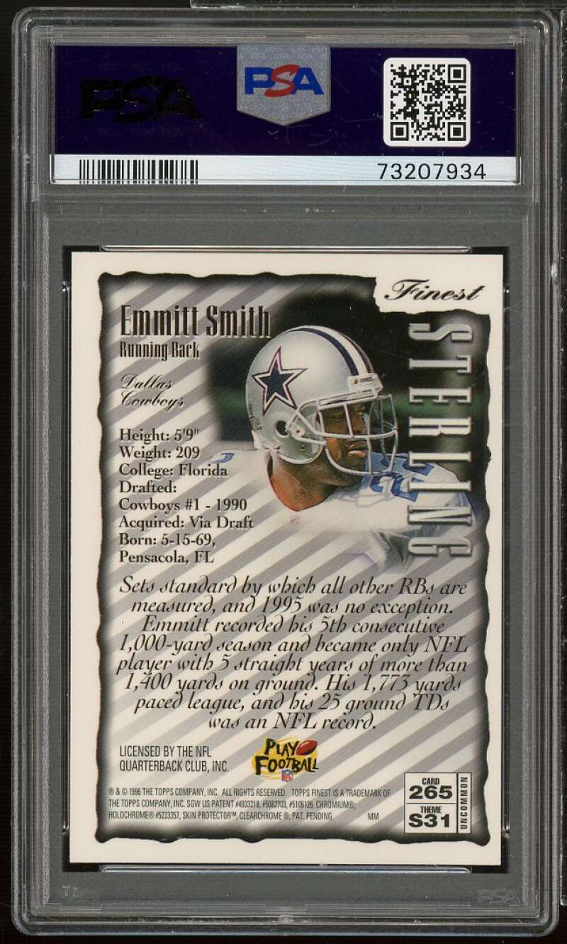 Emmitt Smith Card 1996 Finest W/ Coating #265 PSA 9 Image 2