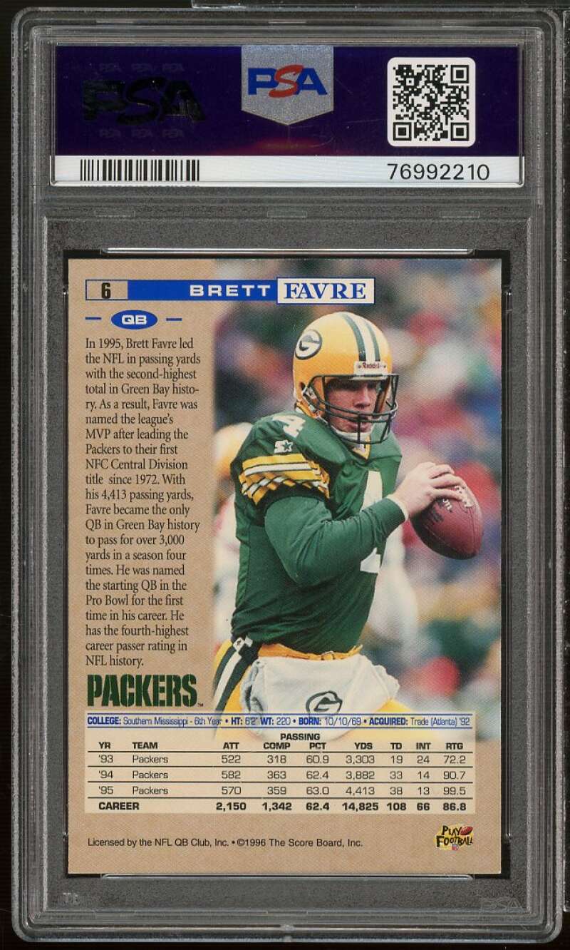 Brett Favre Card 1996 Pro Line #6 PSA 10 Image 2