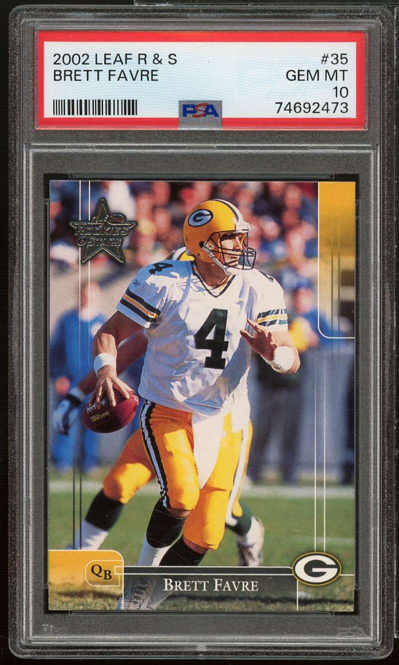 Brett Favre Card 2002 Leaf Rookies Stars #35 PSA 10 Image 1