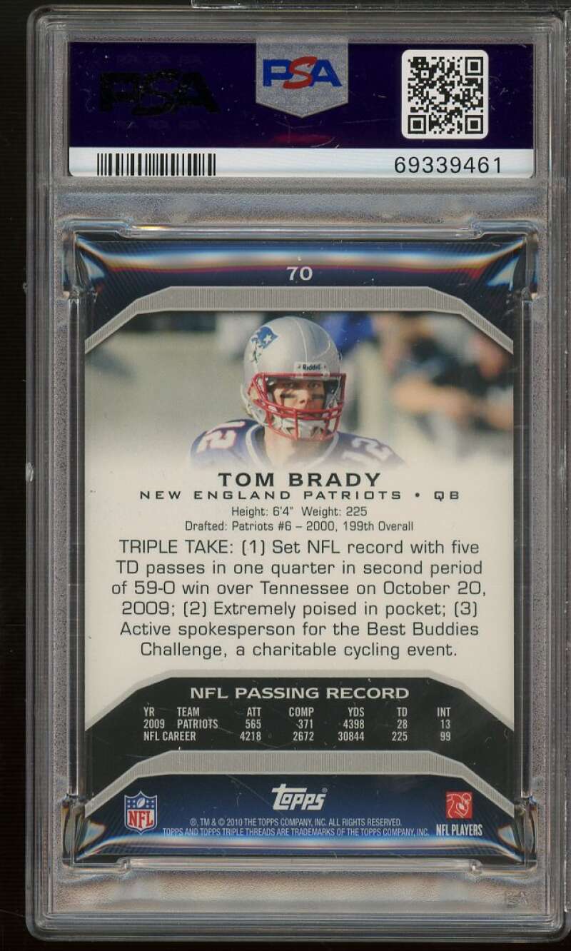 Tom Brady Card 2010 Topps Triple Threads #70 PSA 8 Image 2