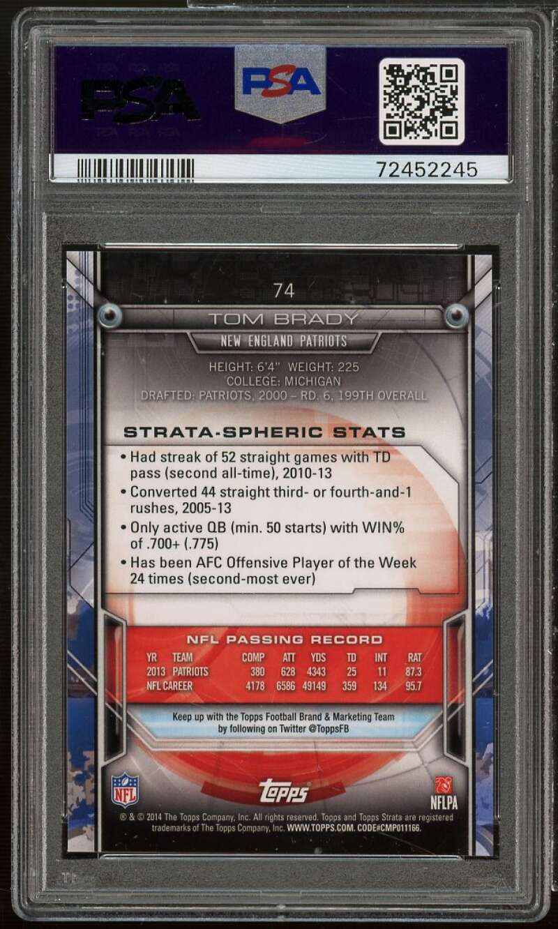 Tom Brady Card 2014 Topps Strata #74 PSA 10 Image 2