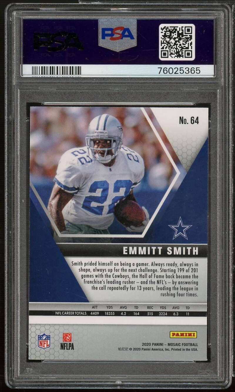 Emmitt Smith Card 2020 Panini Mosaic #64 PSA 10 Image 2