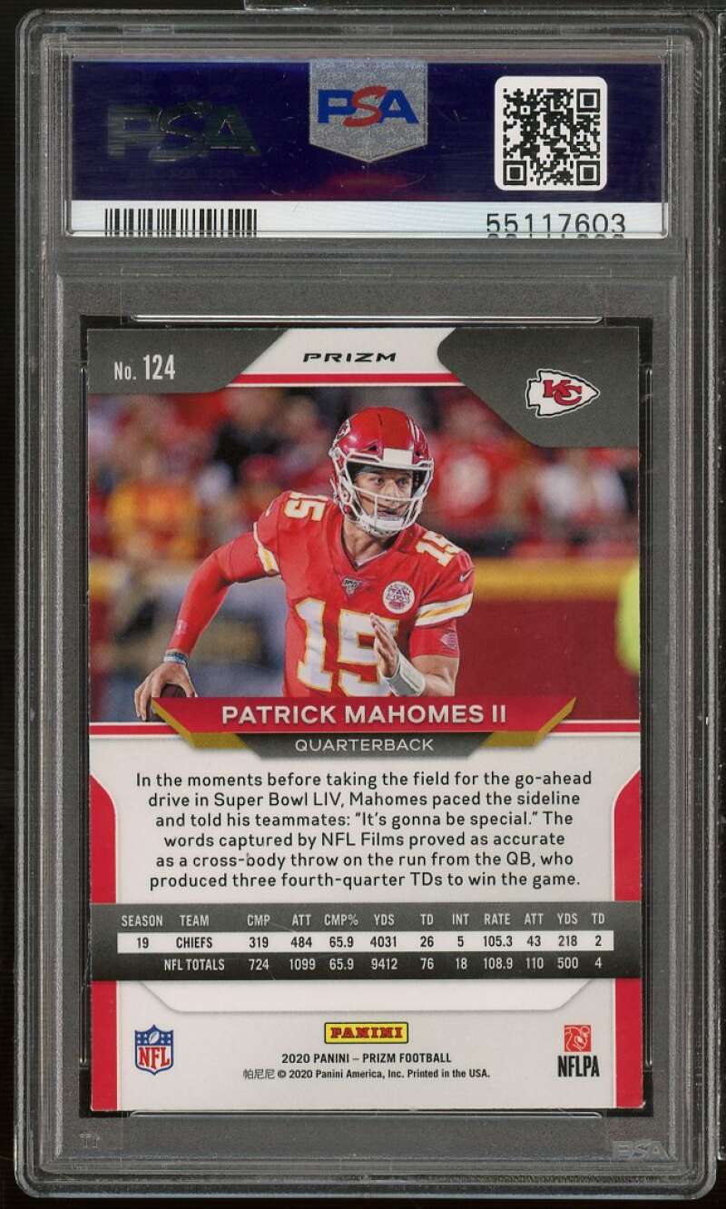 Patrick Mahomes Card 2020 Panini Prizm Silver Prizm #124 PSA 9 Image 2