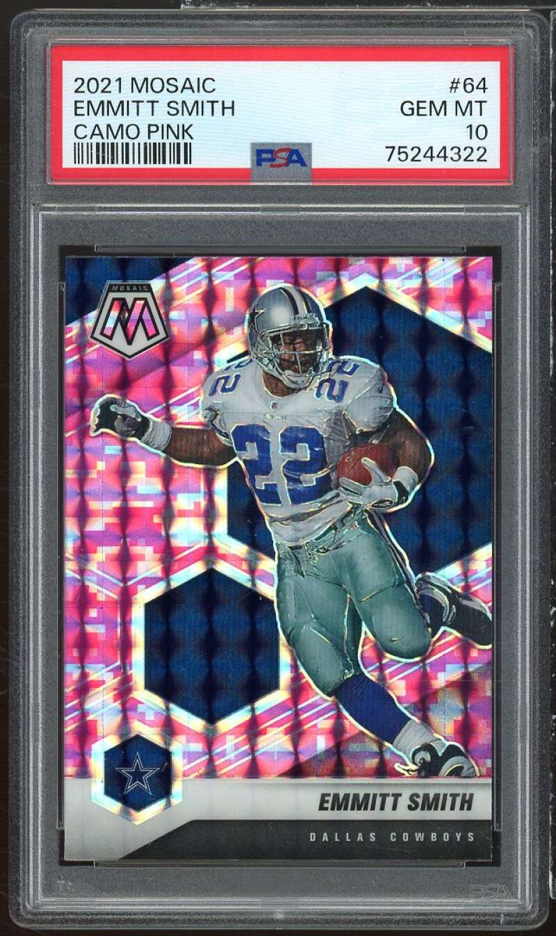 Emmitt Smith Card 2021 Mosaic Camo Pink #64 PSA 10 Image 1