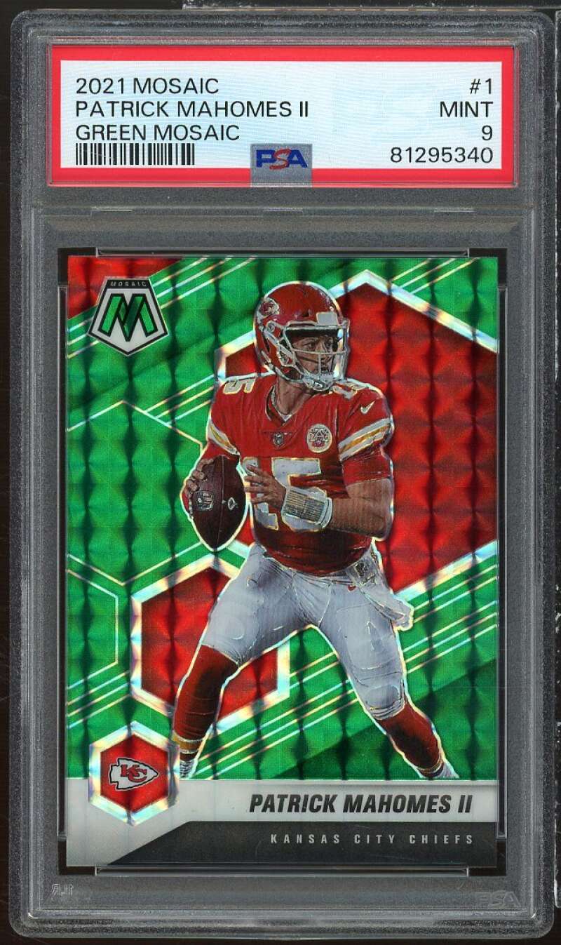 Patrick Mahomes Card 2021 Mosaic Green Mosaic #1 PSA 9 Image 1