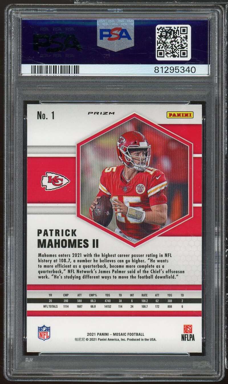 Patrick Mahomes Card 2021 Mosaic Green Mosaic #1 PSA 9 Image 2