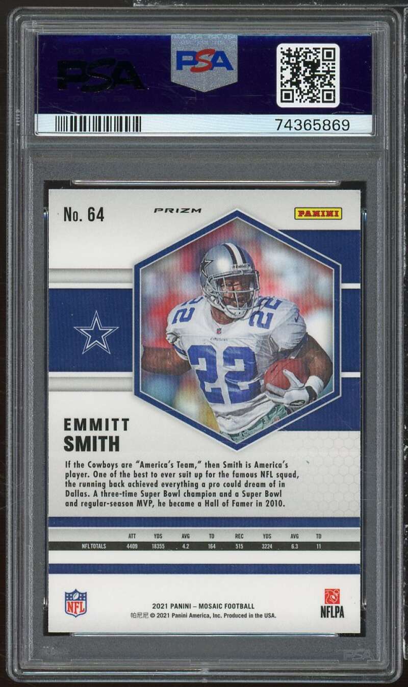 Emmitt Smith Card 2021 Mosaic Prizm Green #64 PSA 10 Image 2