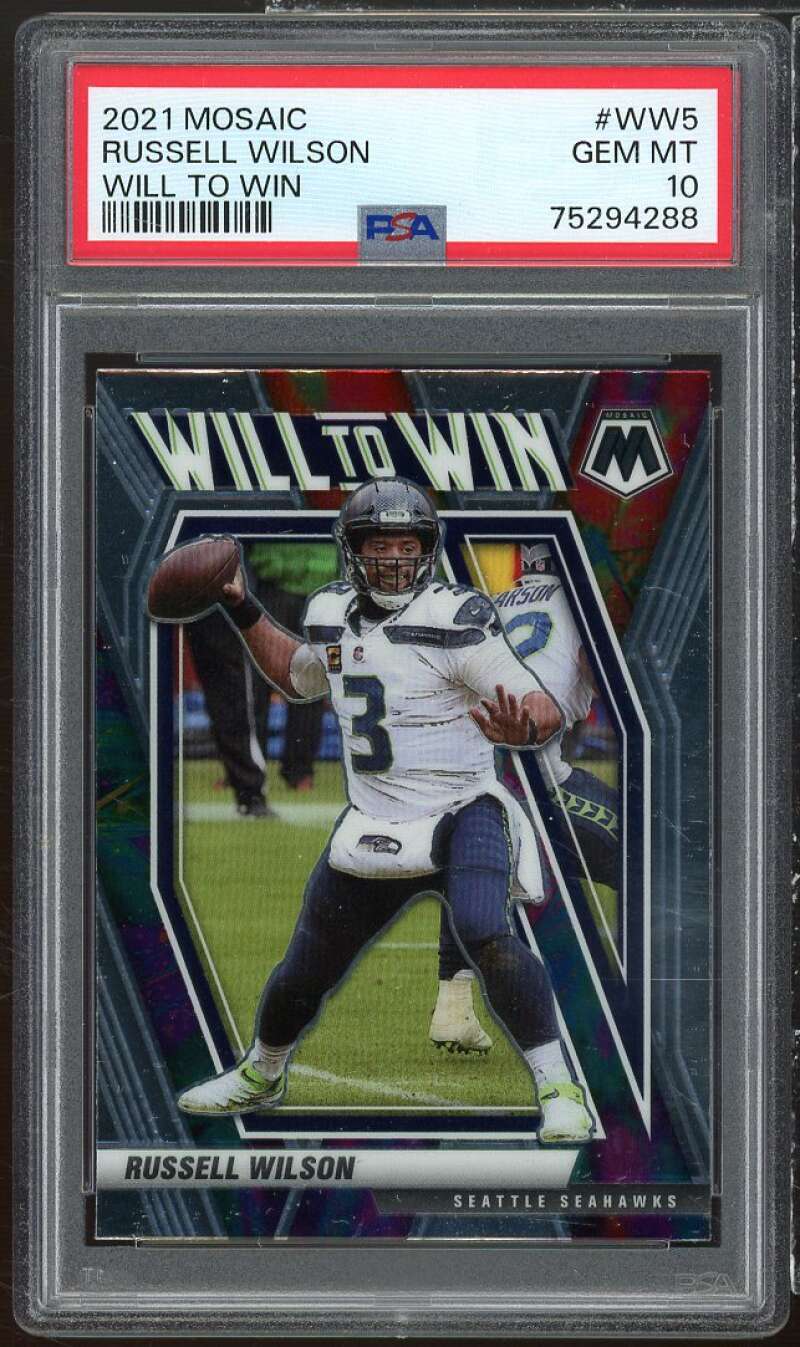 Russell Wilson Card 2021 Mosaic Will To Win #WW5 PSA 10 Image 1