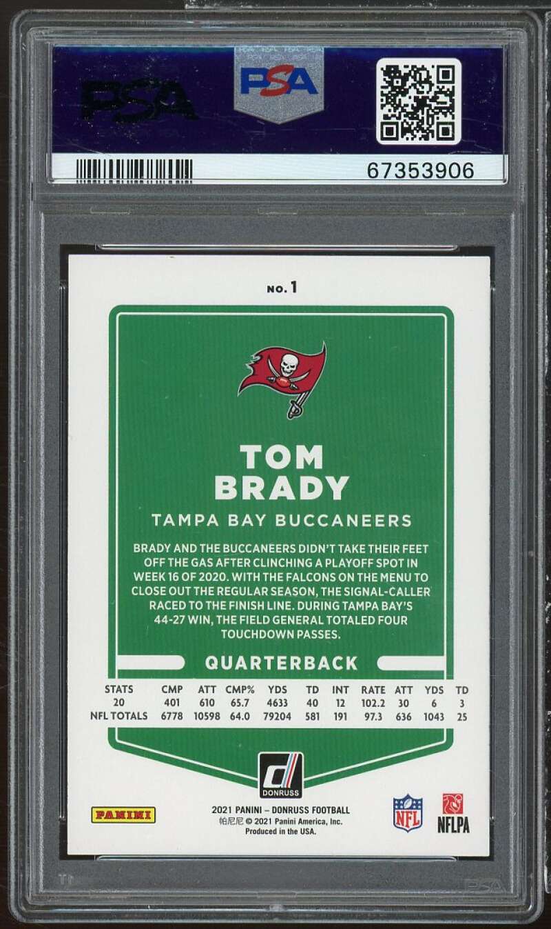Tom Brady Card 2021 Donruss #1 PSA 10 Image 2