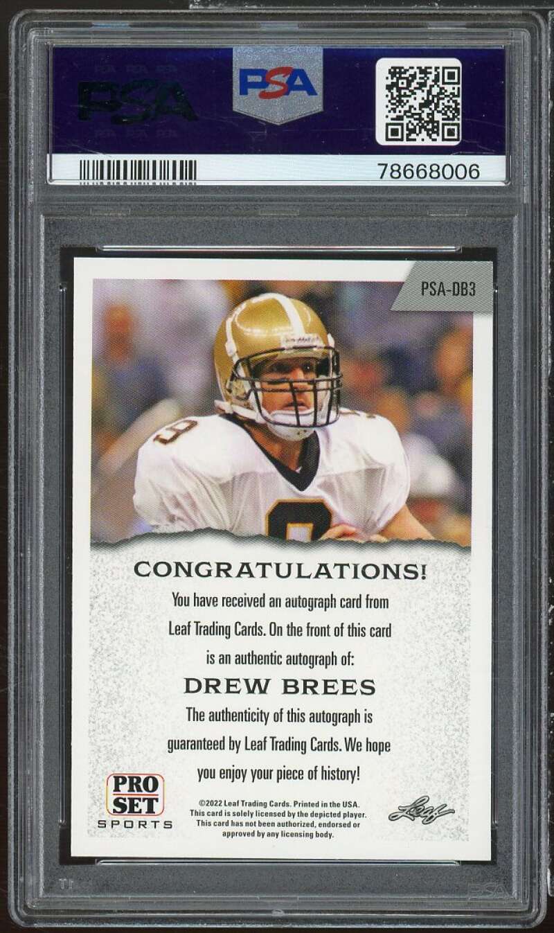 Drew Brees Card 2022 Pro Set Sports Autograph (pop 1) #DB3 PSA 9 Image 2