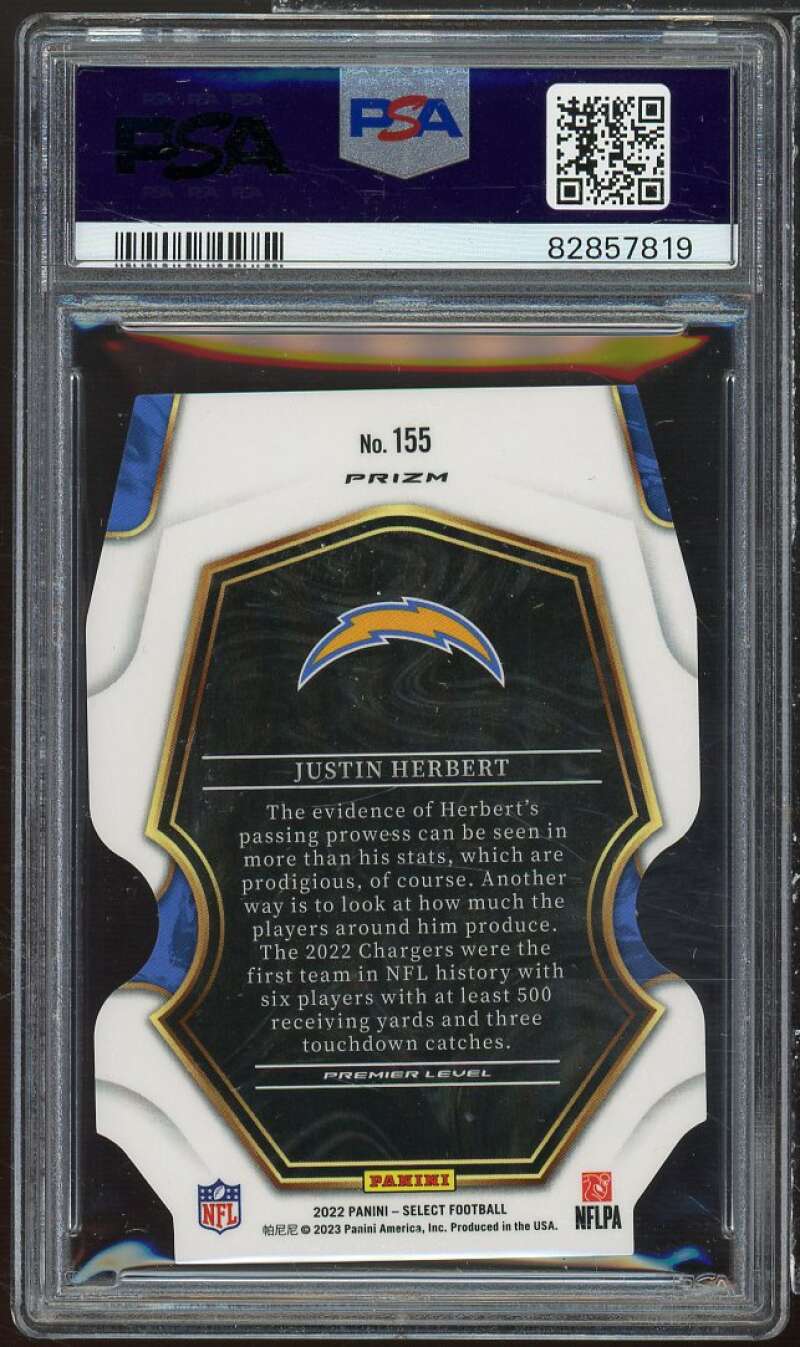 Justin Herbert Card 2022 Select Die Cut Silver Prizm (pop 6) #155 PSA 10 Image 2