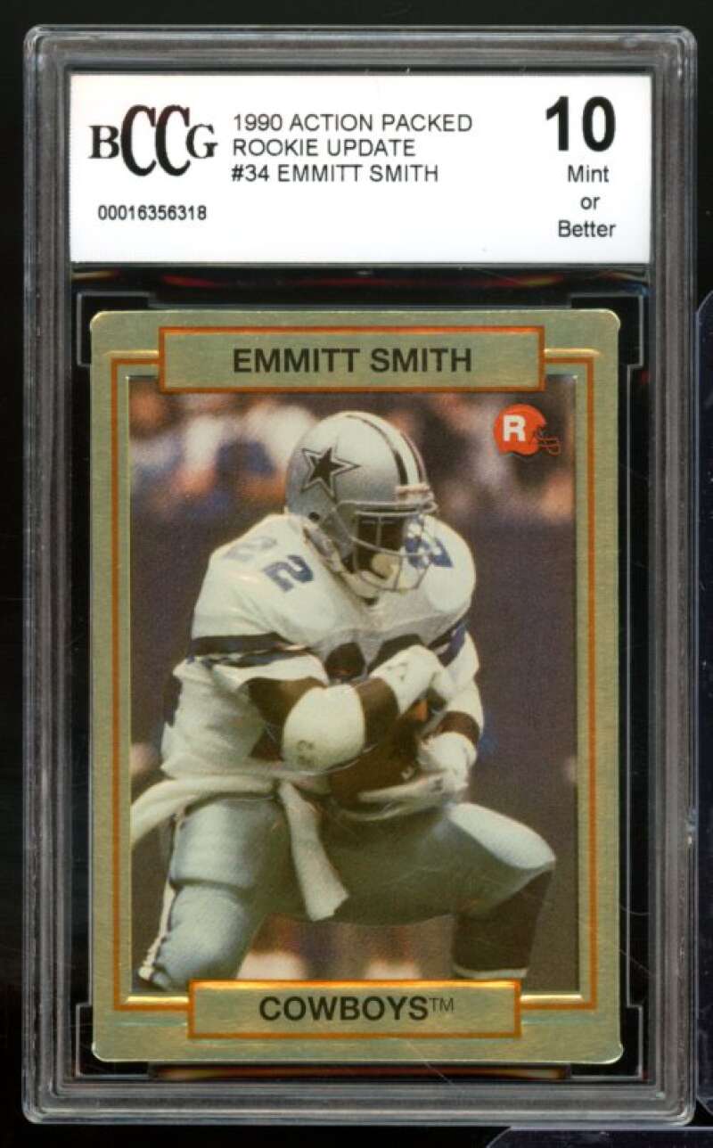 1990 Action Packed Rookie Update #34 Emmitt Smith Rookie Card BGS BCCG 10 Mint+ Image 1