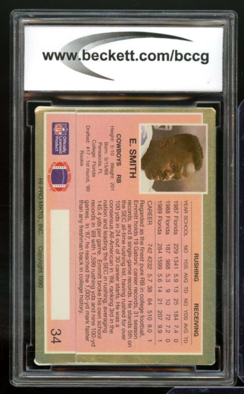 1990 Action Packed Rookie Update #34 Emmitt Smith Rookie Card BGS BCCG 10 Mint+ Image 2