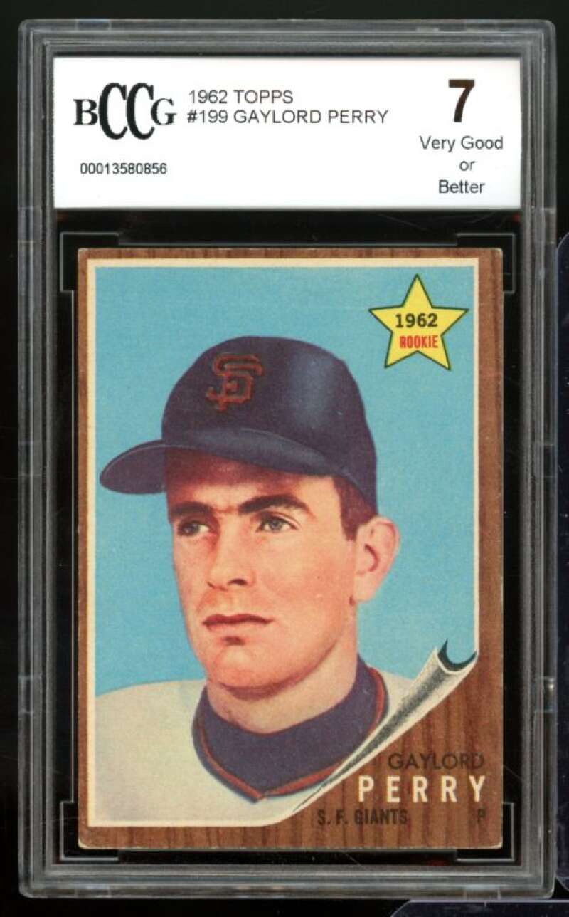 1962 Topps #199 Gaylord Perry Rookie Card BGS BCCG 7 Very Good+ Image 1