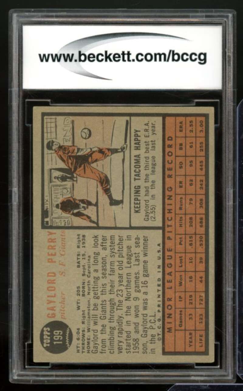 1962 Topps #199 Gaylord Perry Rookie Card BGS BCCG 7 Very Good+ Image 2
