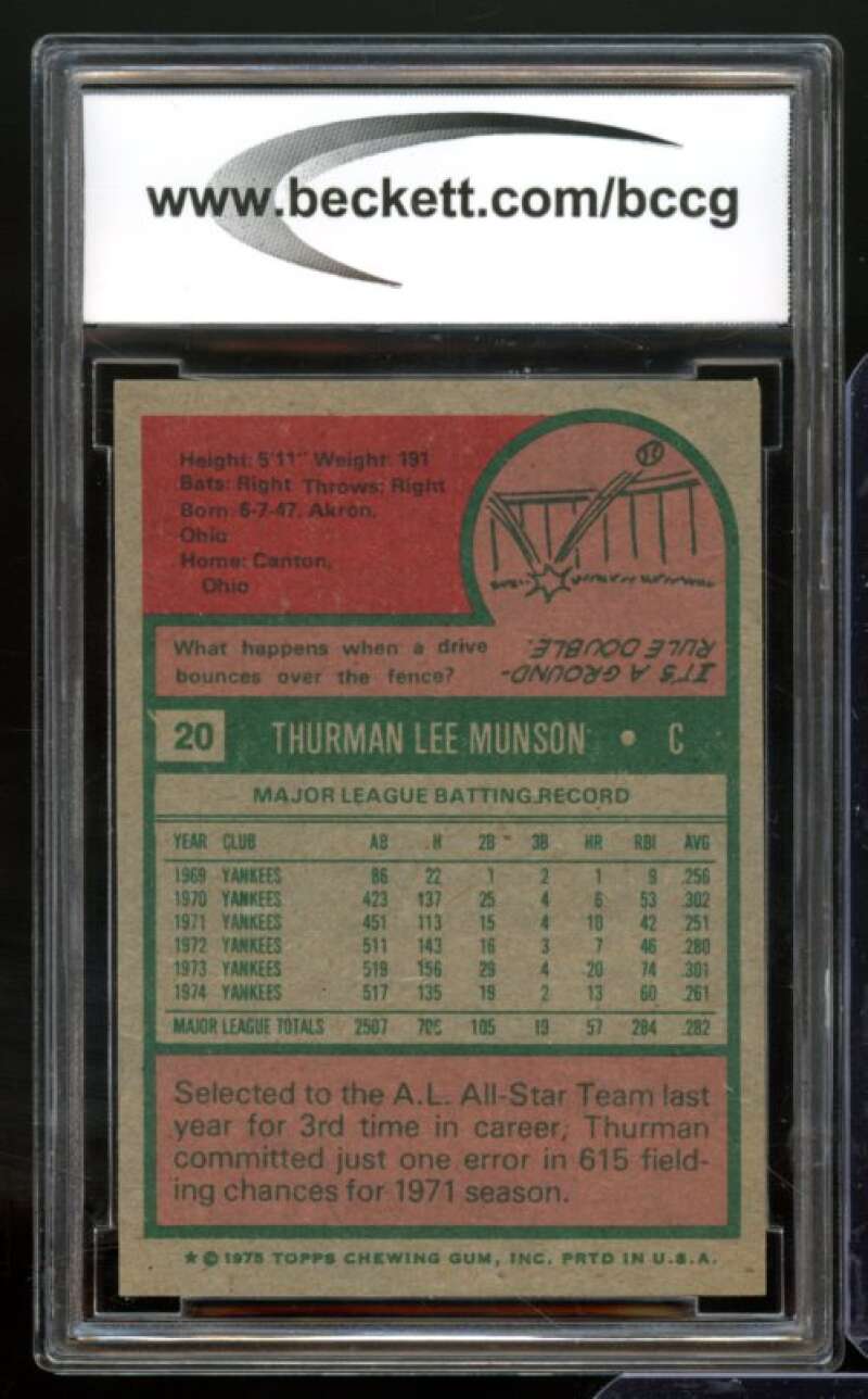 1975 Topps #20 Thurman Munson Card Image 2