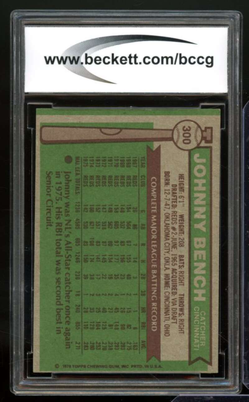 1976 Topps #300 Johnny Bench Card BGS BCCG 8 Excellent+ Image 2