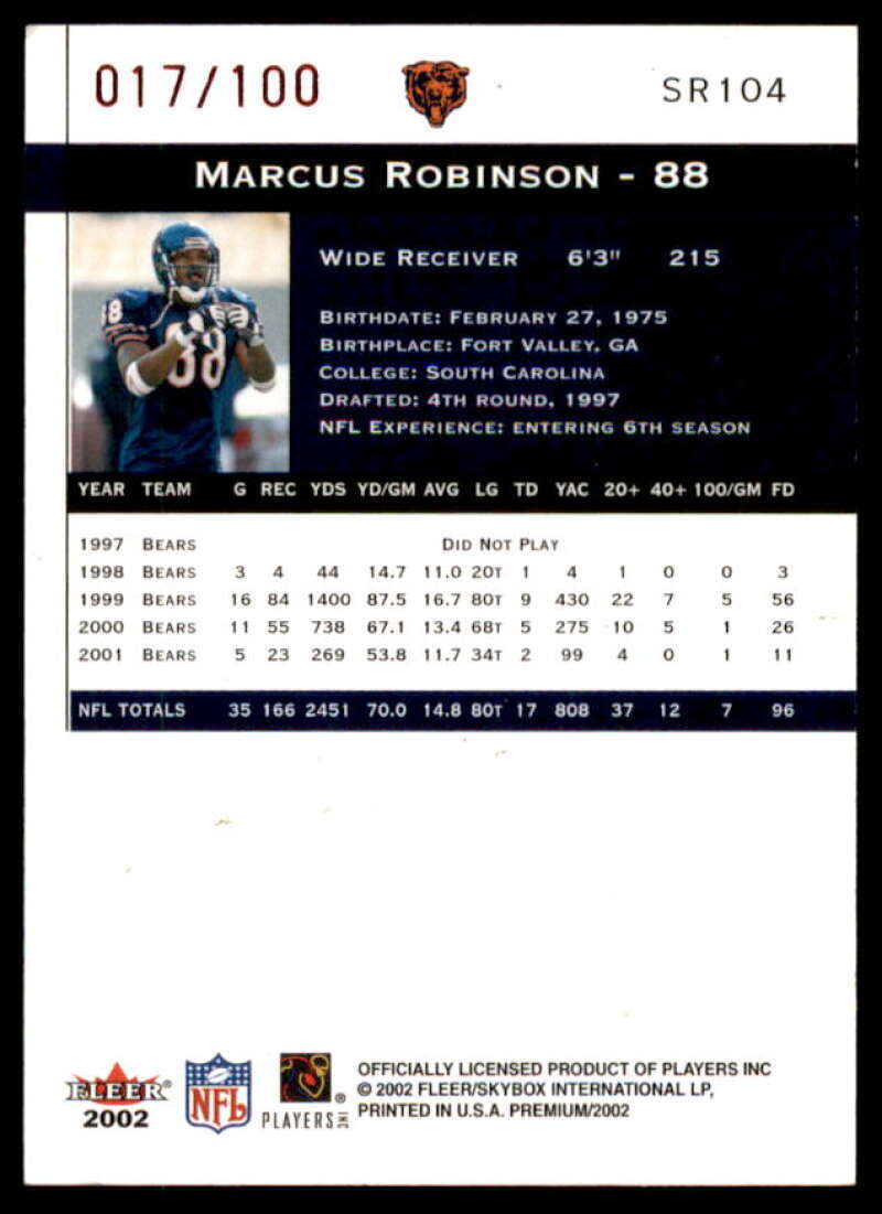 Marcus Robinson Card 2002 Fleer Premium Star Ruby #104  Image 2