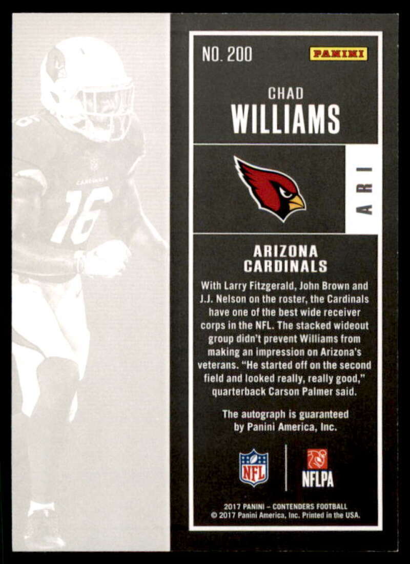 Chad Williams AU Rookie Card 2017 Panini Contenders #200  Image 2