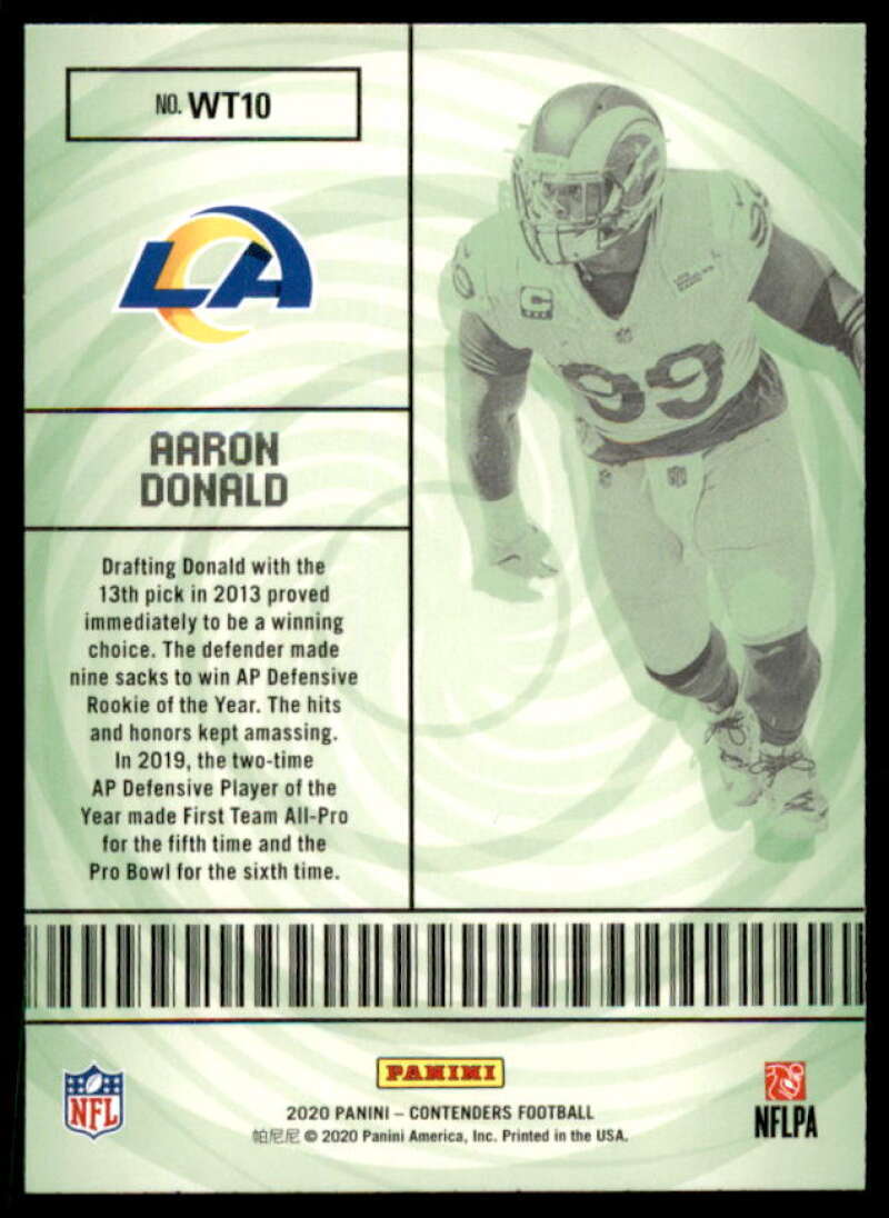 Aaron Donald Card 2020 Panini Contenders Winning Ticket Emerald #10  Image 2