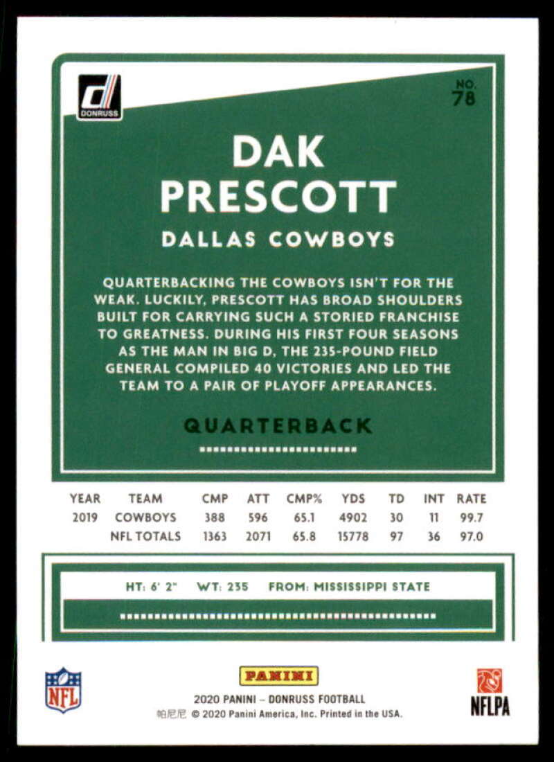 Dak Prescott Card 2020 Panini Donruss Season Stat Line #78  Image 2