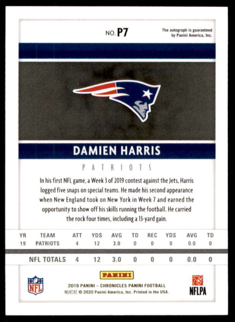 Damien Harris Rookie Card 2019 Panini Signatures Holo Silver #7  Image 2