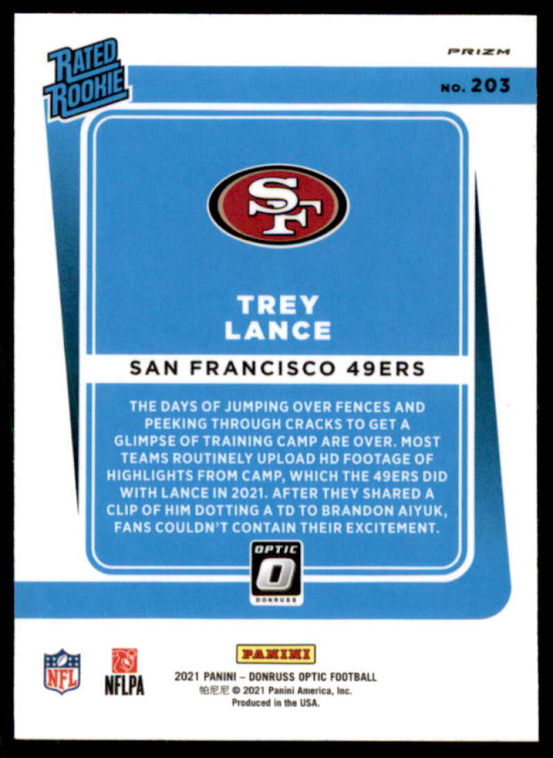 Trey Lance Rookie Card 2021 Donruss Optic Blue Hyper #203  Image 2