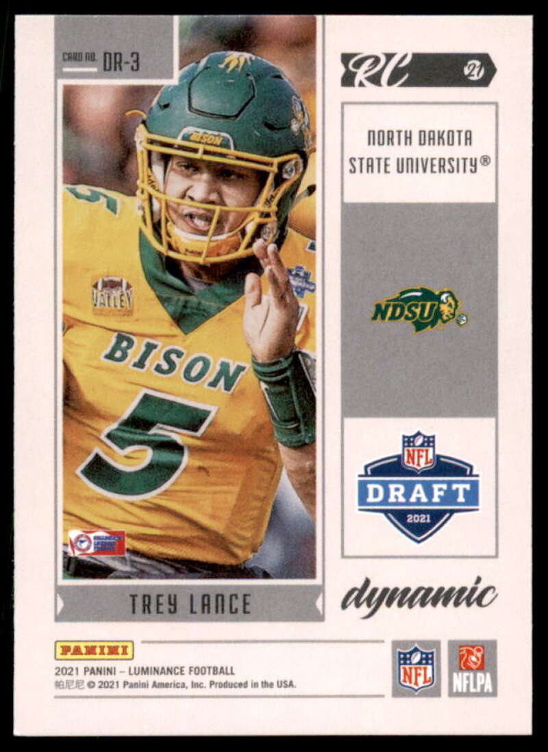 Trey Lance Rookie Card 2021 Panini Luminance Dynamic Rookies #3  Image 2