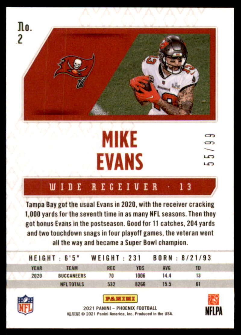 Mike Evans Card 2021 Panini Phoenix Orange Lazer #2  Image 2