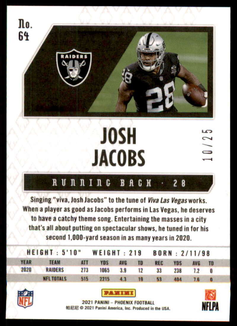 Josh Jacobs Card 2021 Panini Phoenix Green #64  Image 2