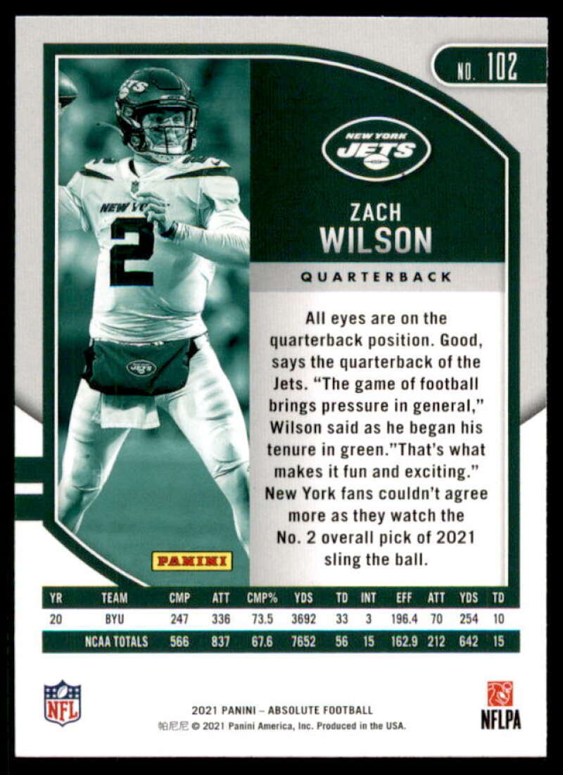 Zach Wilson Rookie Card 2021 Absolute #102  Image 2