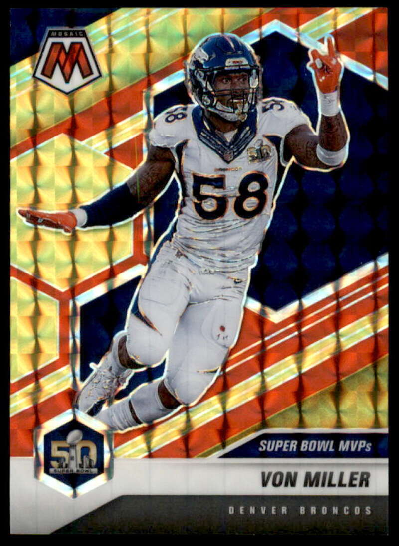 Von Miller MVP Card 2021 Panini Mosaic Mosaic Choice Fusion Red and Yellow #300  Image 1