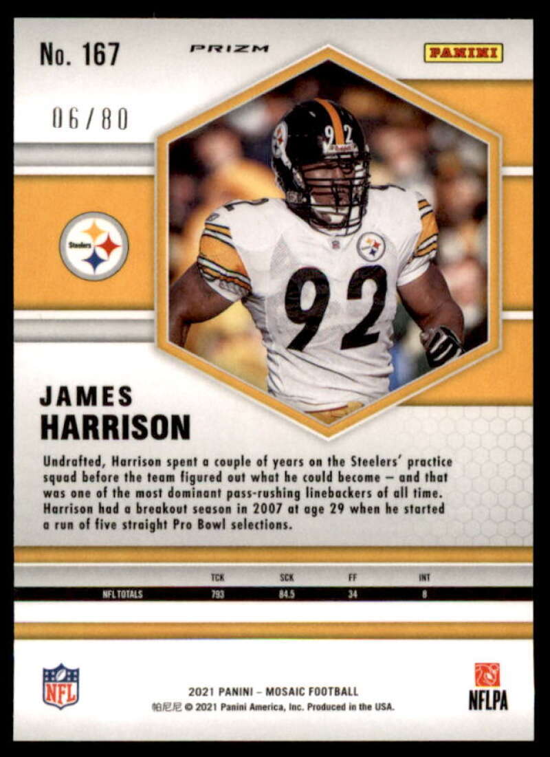 James Harrison Card 2021 Panini Mosaic Mosaic Choice Fusion Red and Yellow #167  Image 2