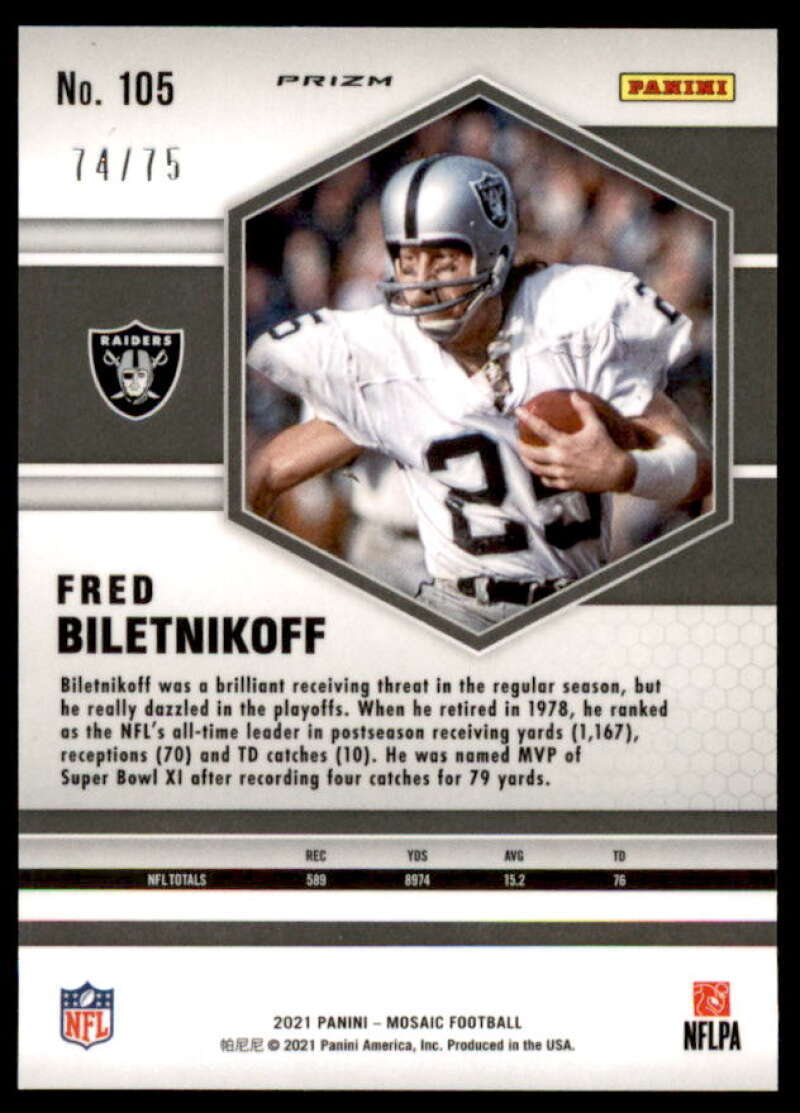 Fred Biletnikoff Card 2021 Panini Mosaic Mosaic No Huddle Blue #105  Image 2