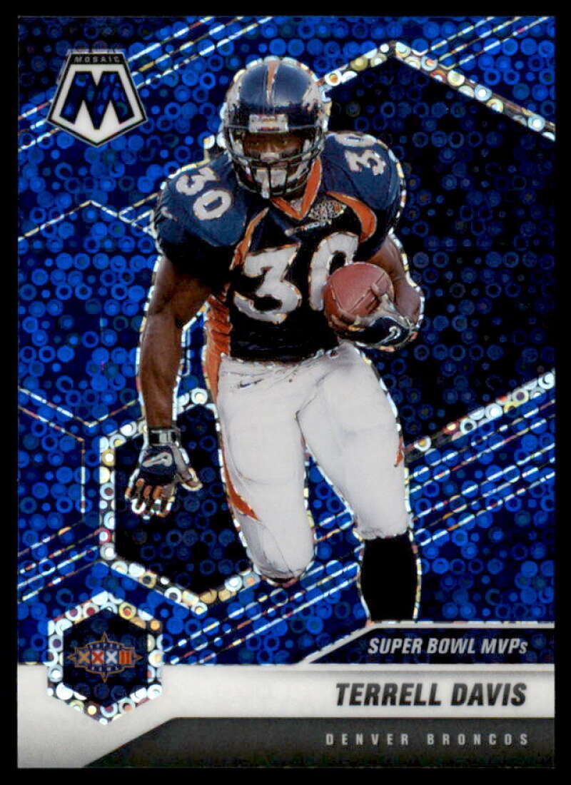 Terrell Davis MVP Card 2021 Panini Mosaic Mosaic No Huddle Blue #296  Image 1