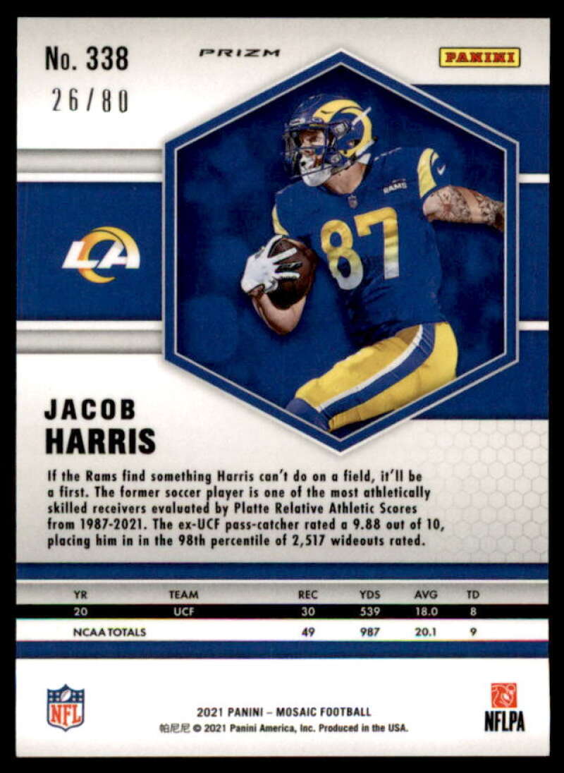 Jacob Harris Card 2021 Panini Mosaic Mosaic Choice Fusion Red and Yellow #338  Image 2