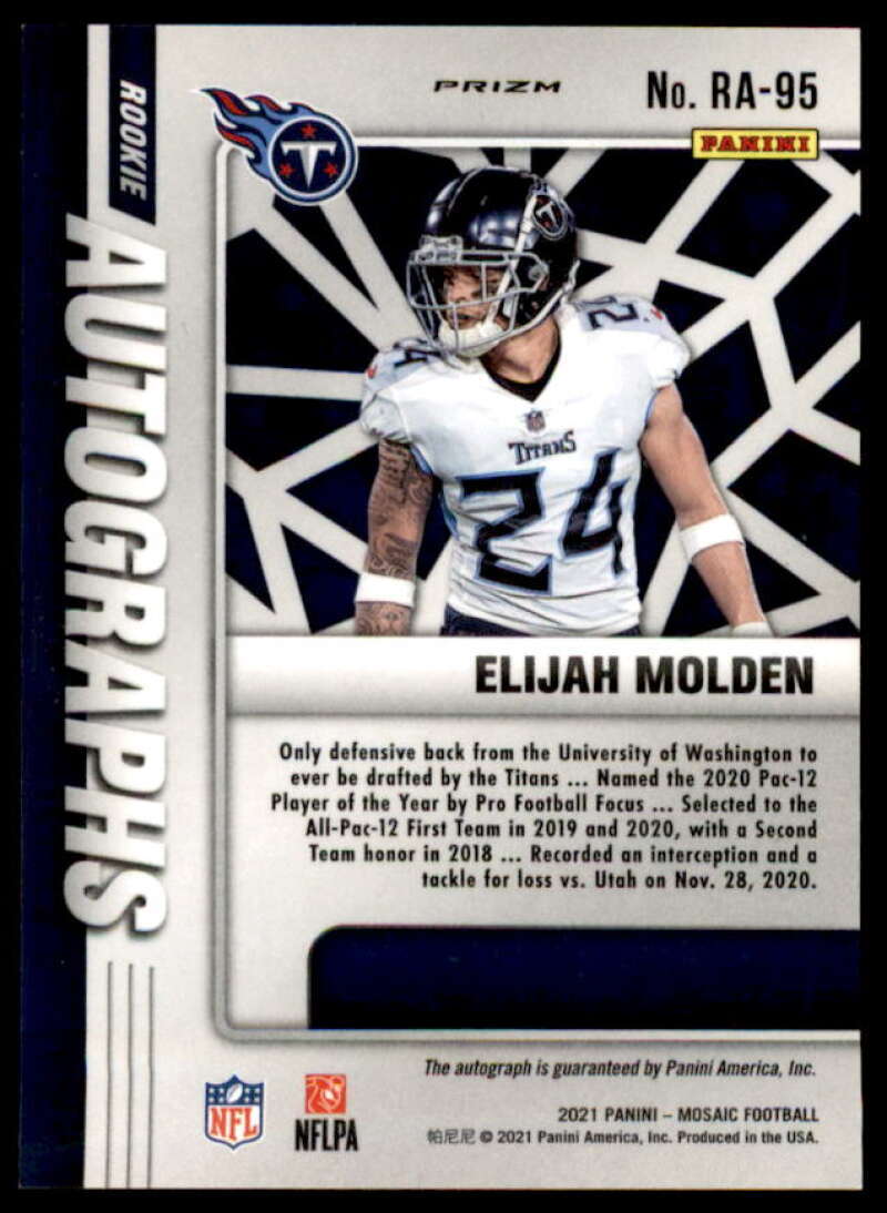 Elijah Molden RC 2021 Mosaic Rookie AU Mosaic Choice Fusion Red and Yellow #95  Image 2