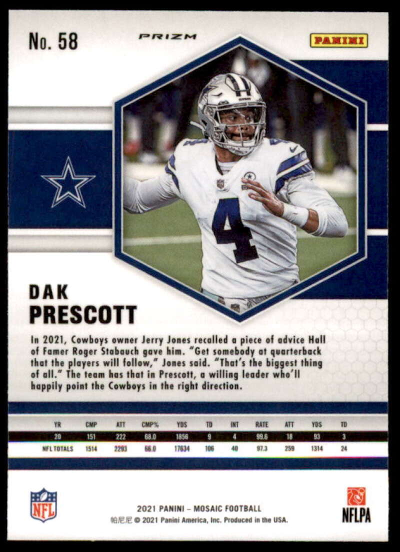 Dak Prescott Card 2021 Panini Mosaic Mosaic Green #58  Image 2