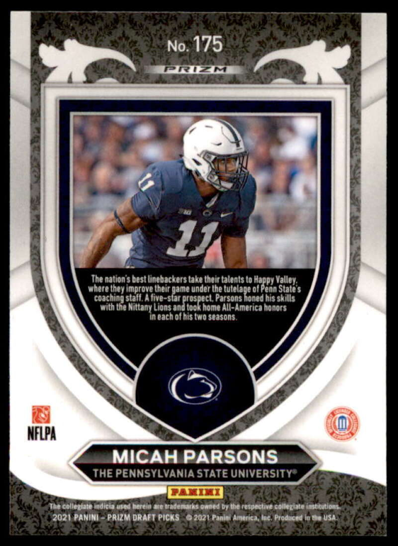 Micah Parsons Rookie 2021 Panini Prizm Draft Picks Prizms Blue Circles #175  Image 2