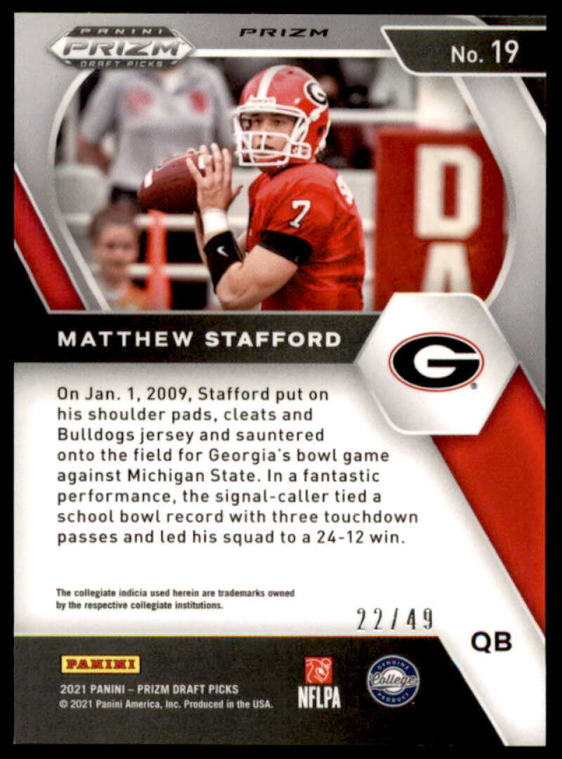 Matthew Stafford Card 2021 Panini Prizm Draft Picks Prizms Orange Pulsar #19  Image 2