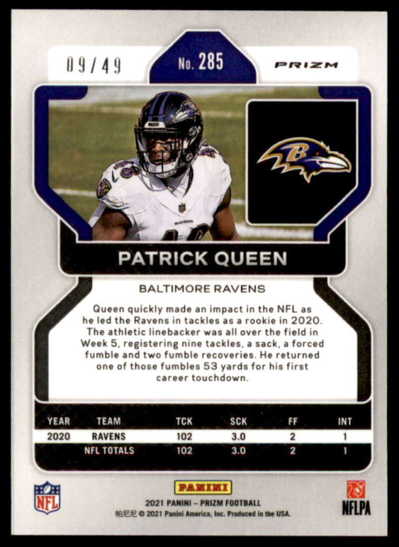 Patrick Queen Card 2021 Panini Prizm Prizms Purple Power #285  Image 2