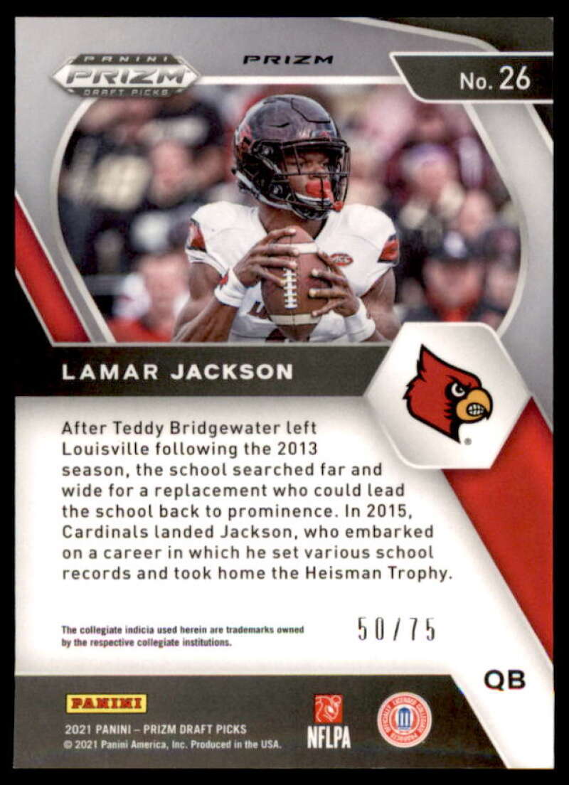 Lamar Jackson Card 2021 Panini Prizm Draft Picks Prizms Purple #26  Image 2