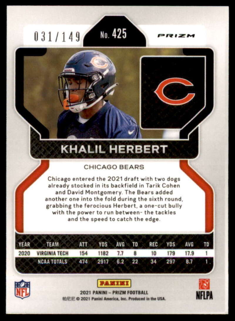 Khalil Herbert Rookie Card 2021 Panini Prizm Prizms Red Wave #425  Image 2