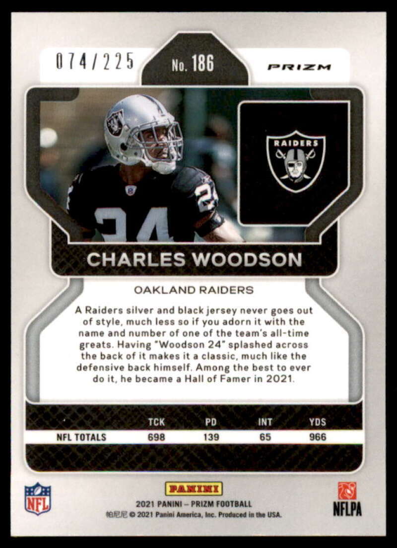 Charles Woodson Card 2021 Panini Prizm Prizms Purple Ice #186  Image 2