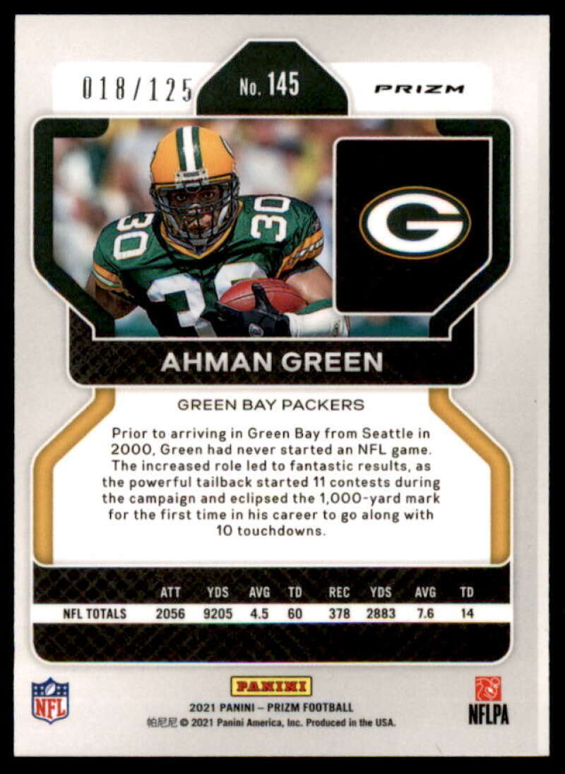 Ahman Green Card 2021 Panini Prizm Prizms Purple #145  Image 2