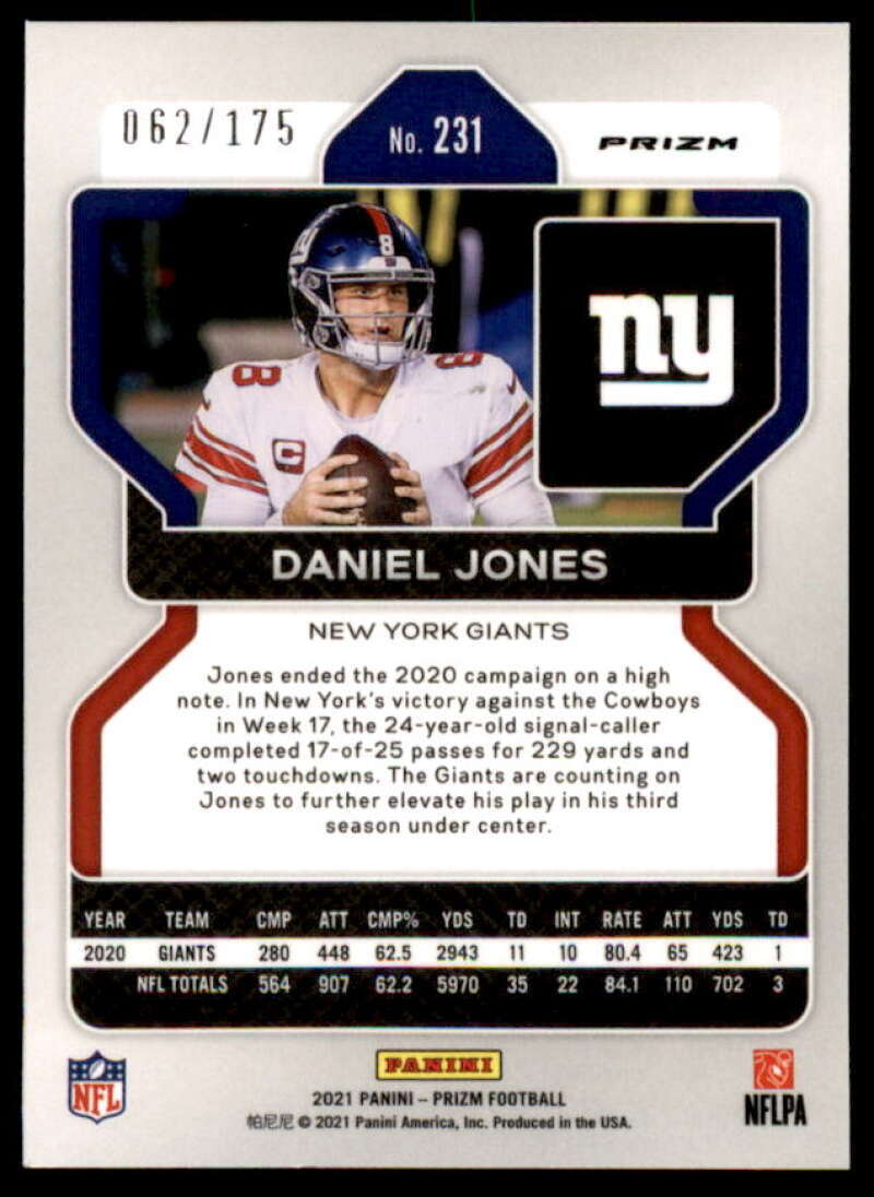 Daniel Jones Card 2021 Panini Prizm Prizms Hyper #231  Image 2