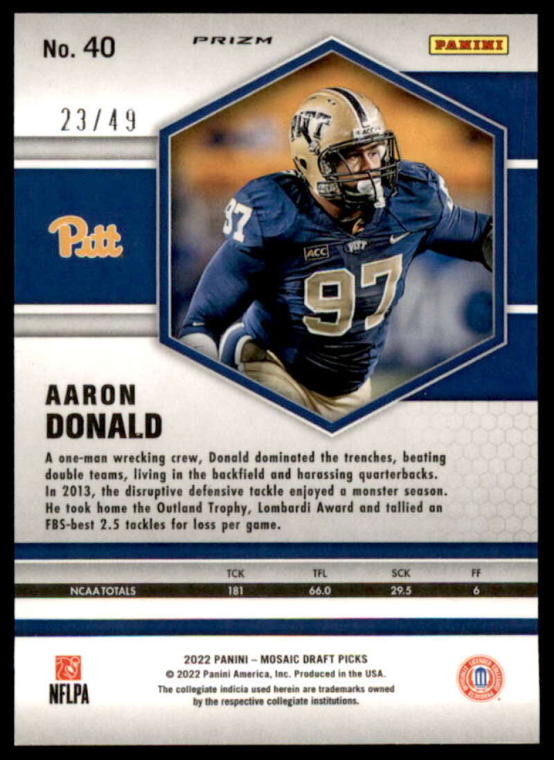 Aaron Donald Card 2022 Panini Mosaic Draft Picks Mosaic Purple #40  Image 2