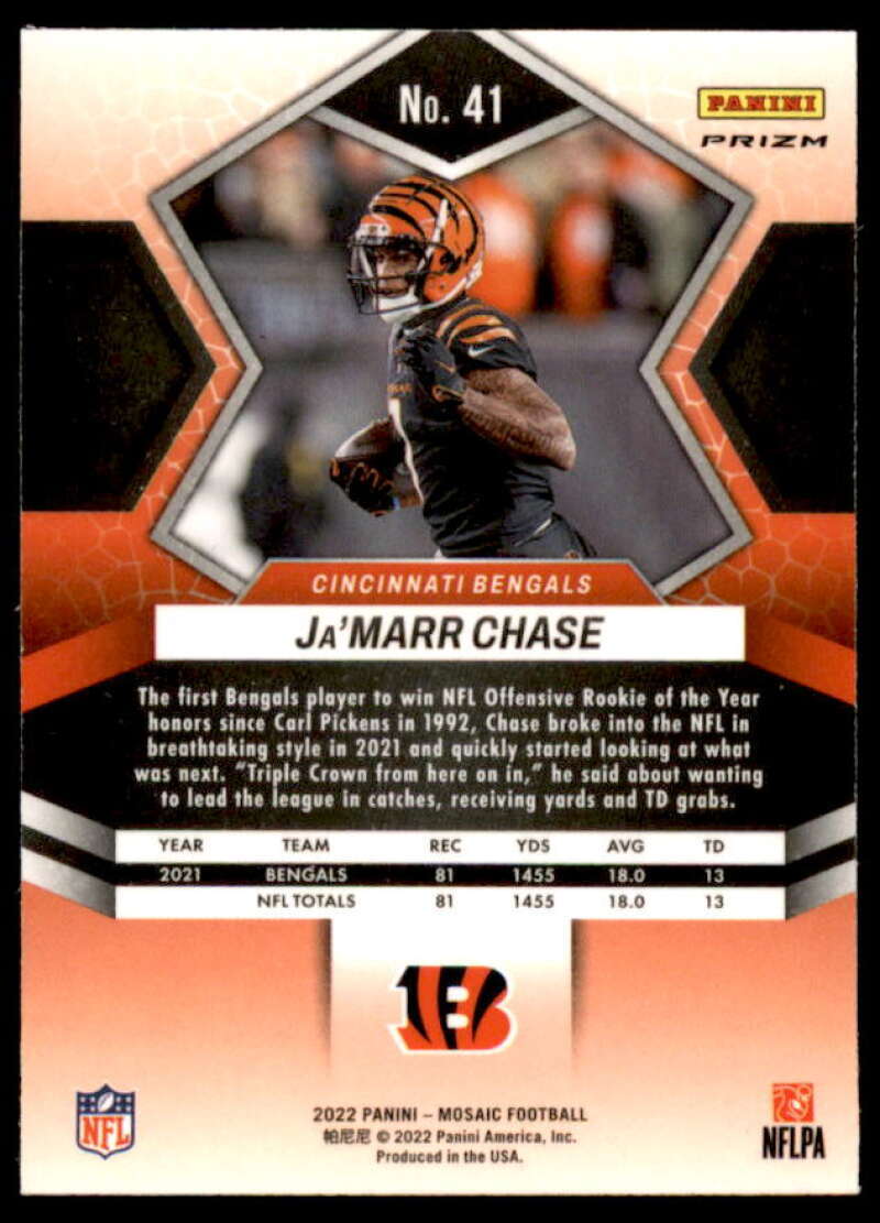 Ja'Marr Chase Card 2022 Panini Mosaic Mosaic Camo Pink #41  Image 2