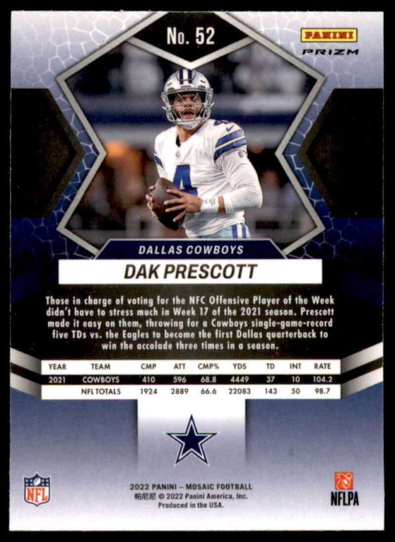 Dak Prescott Card 2022 Panini Mosaic Mosaic #52  Image 2