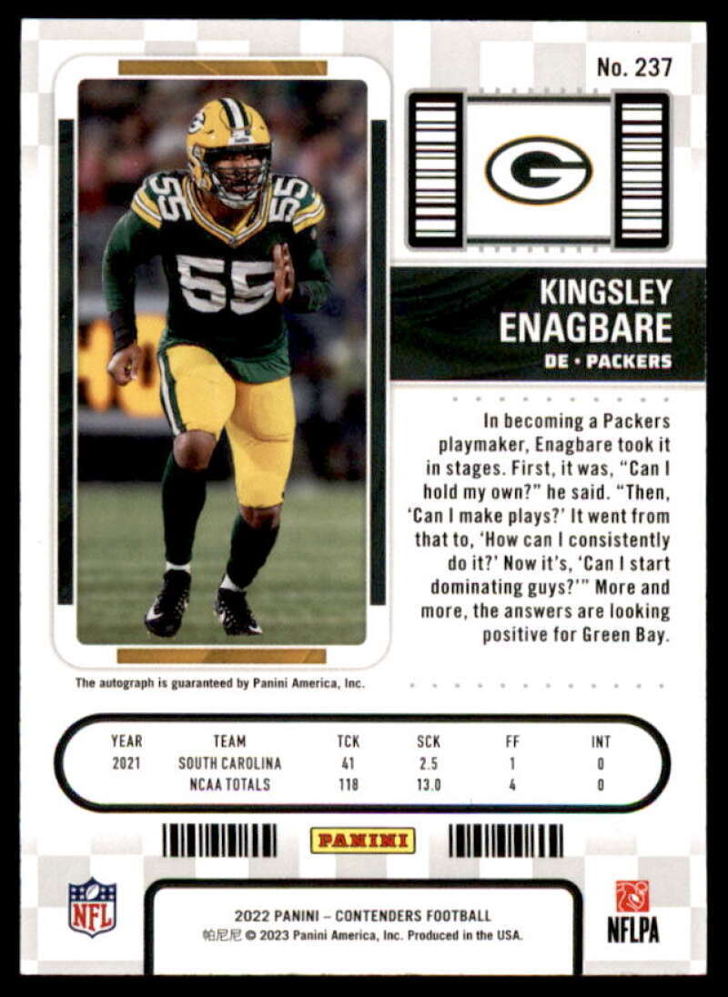 Kingsley Enagbare AU Rookie Card 2022 Panini Contenders #237A  Image 2